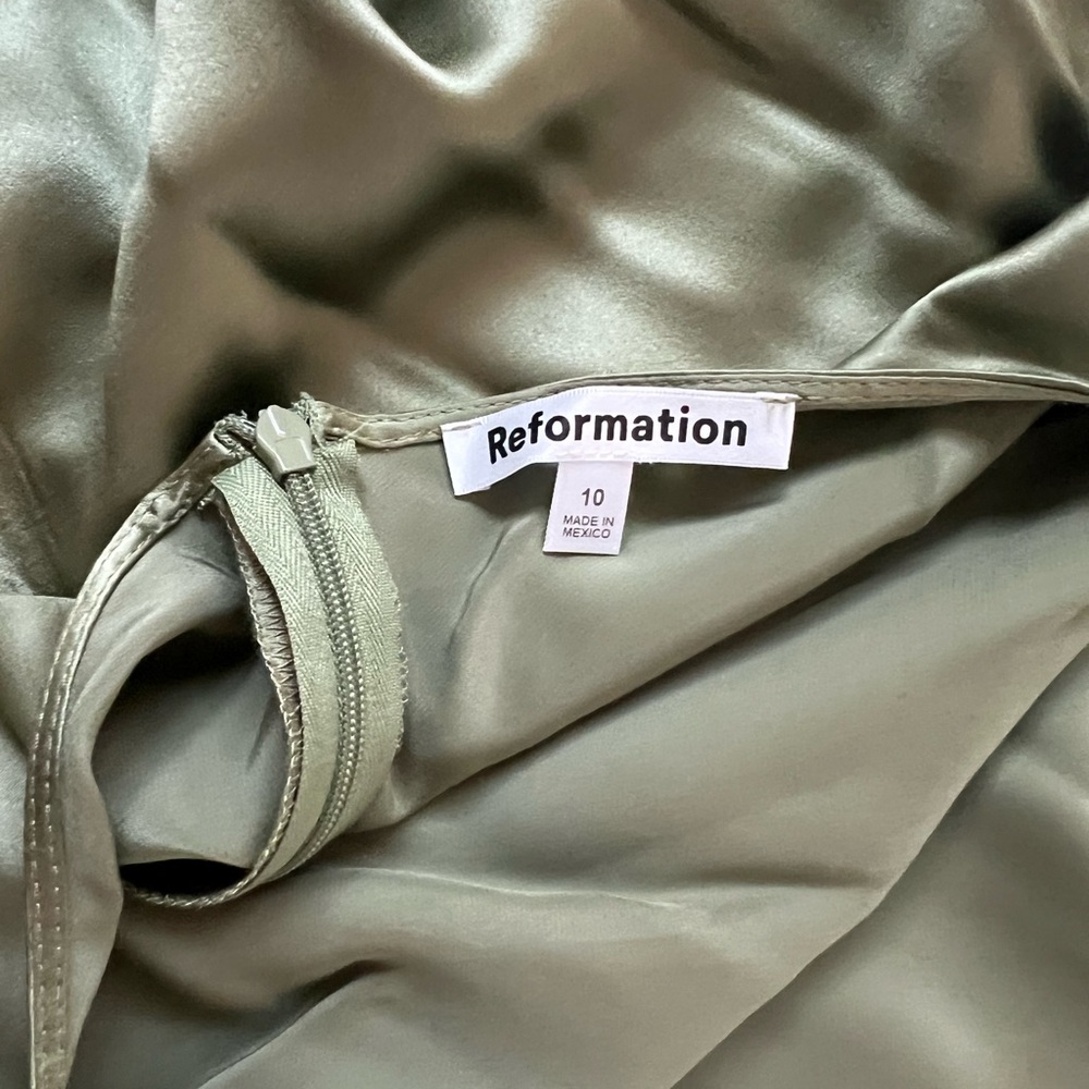 Reformation Casette Silk Dress -Artichoke size 10 - Picture 7 of 7